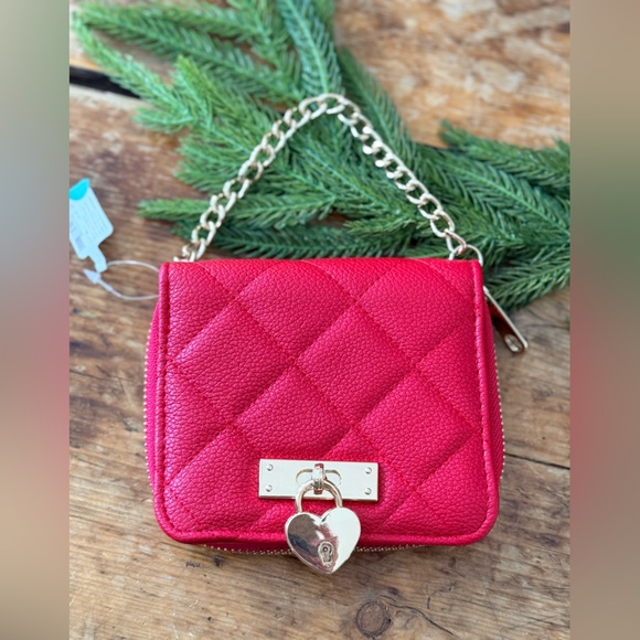 Claire's Handbags - Red Quilted Wallet with Gold Chain Wristlet Strap NWT